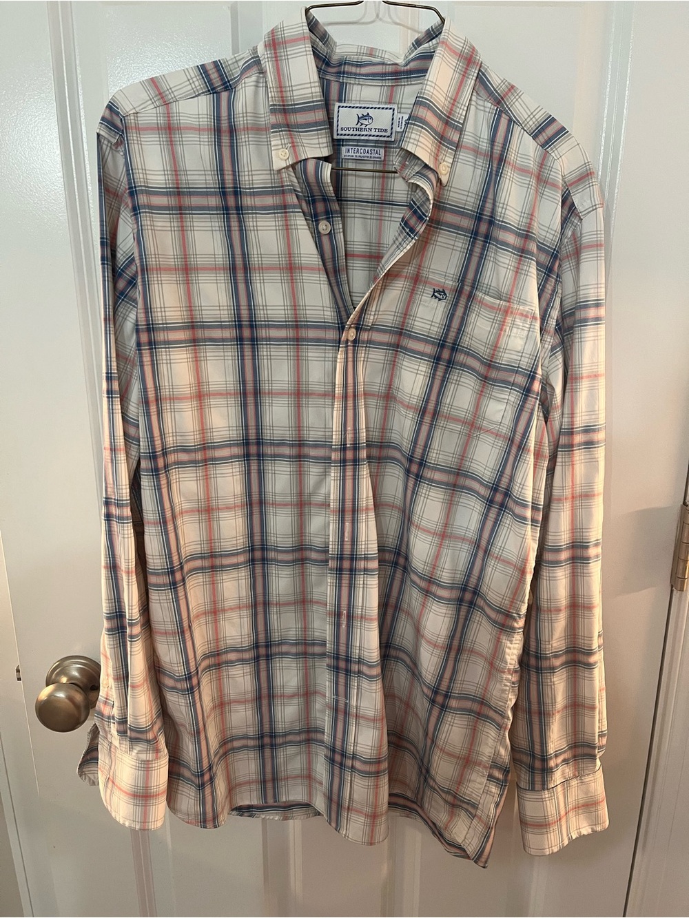 Southern Tide Men's Plaid Button-Down Shirt - Cream, Blue & Red Accents